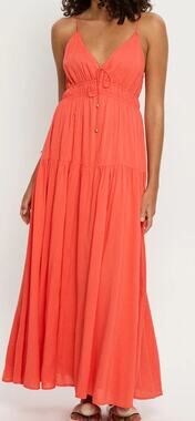 Kivari Ventura Red Maxi Dress Boho Resort Floral Size L NWT